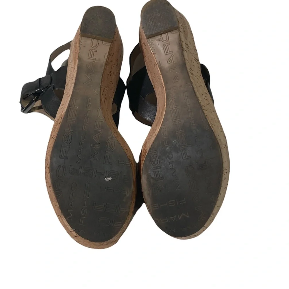 Marc Fisher Foralie Leather Black Wedge Size 9